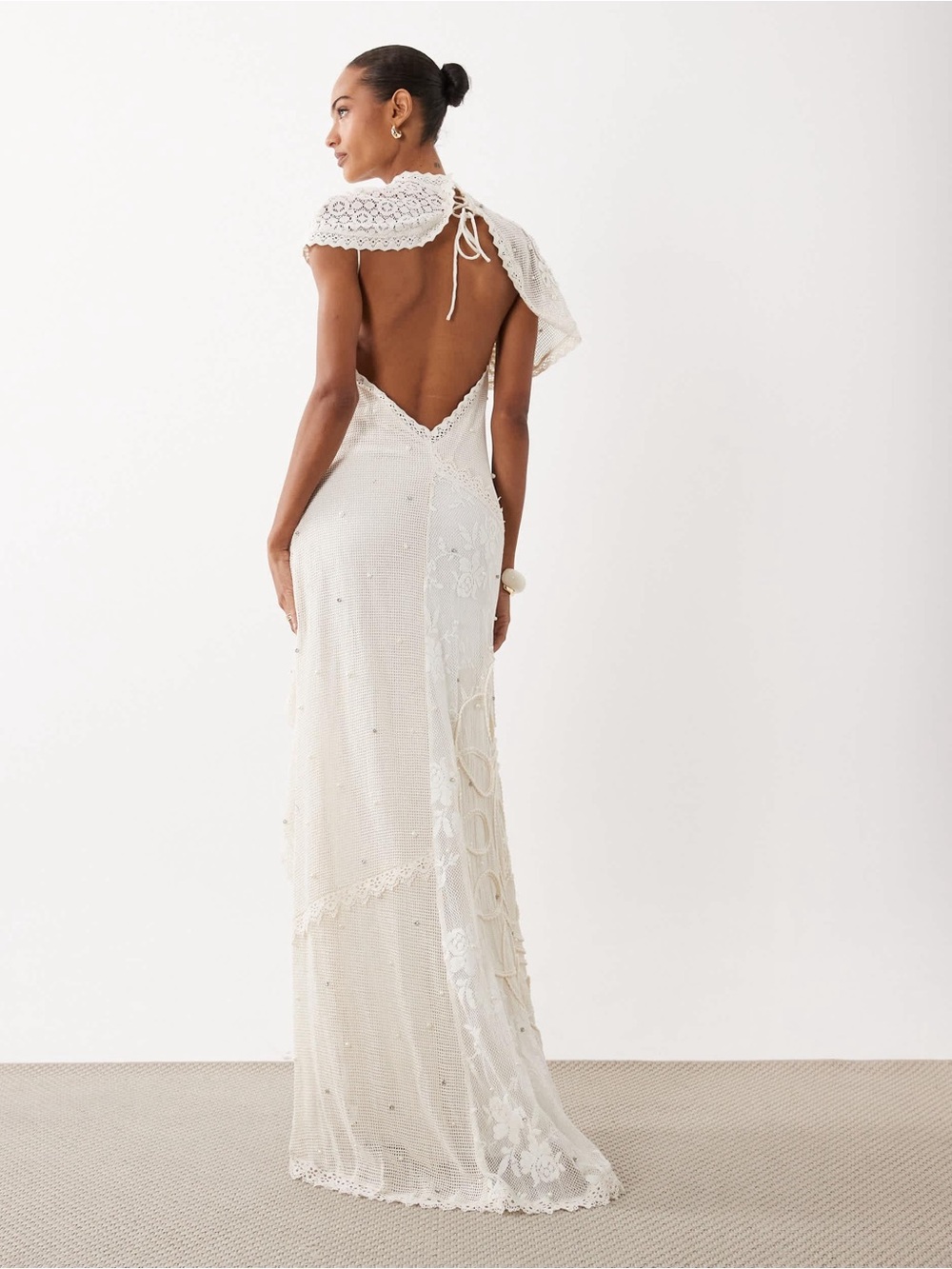 ASOS Cream Lace High-Low Maxi Dress with Side Slit